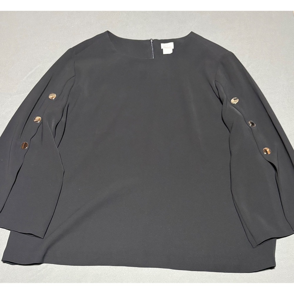 Chico's Black 3/4 Split Sleeve Gold Button Blouse Size 2 Large 10/12 570255365